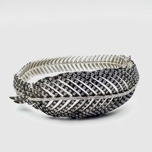New Freida Rothman Feather Plume Sterling Silver Hinge Bangle Bracelet